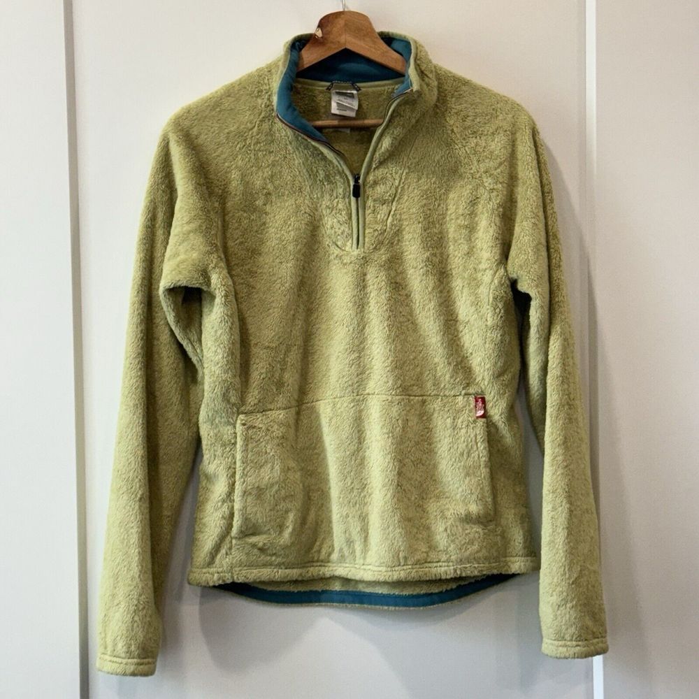 The North Face Sweater Womens Small Green Jacket Quarter Zip Monkey Fleece Fuzzy